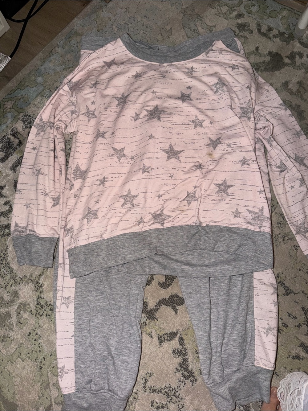 Pink Star-Print Pajama Set with Gray Trim